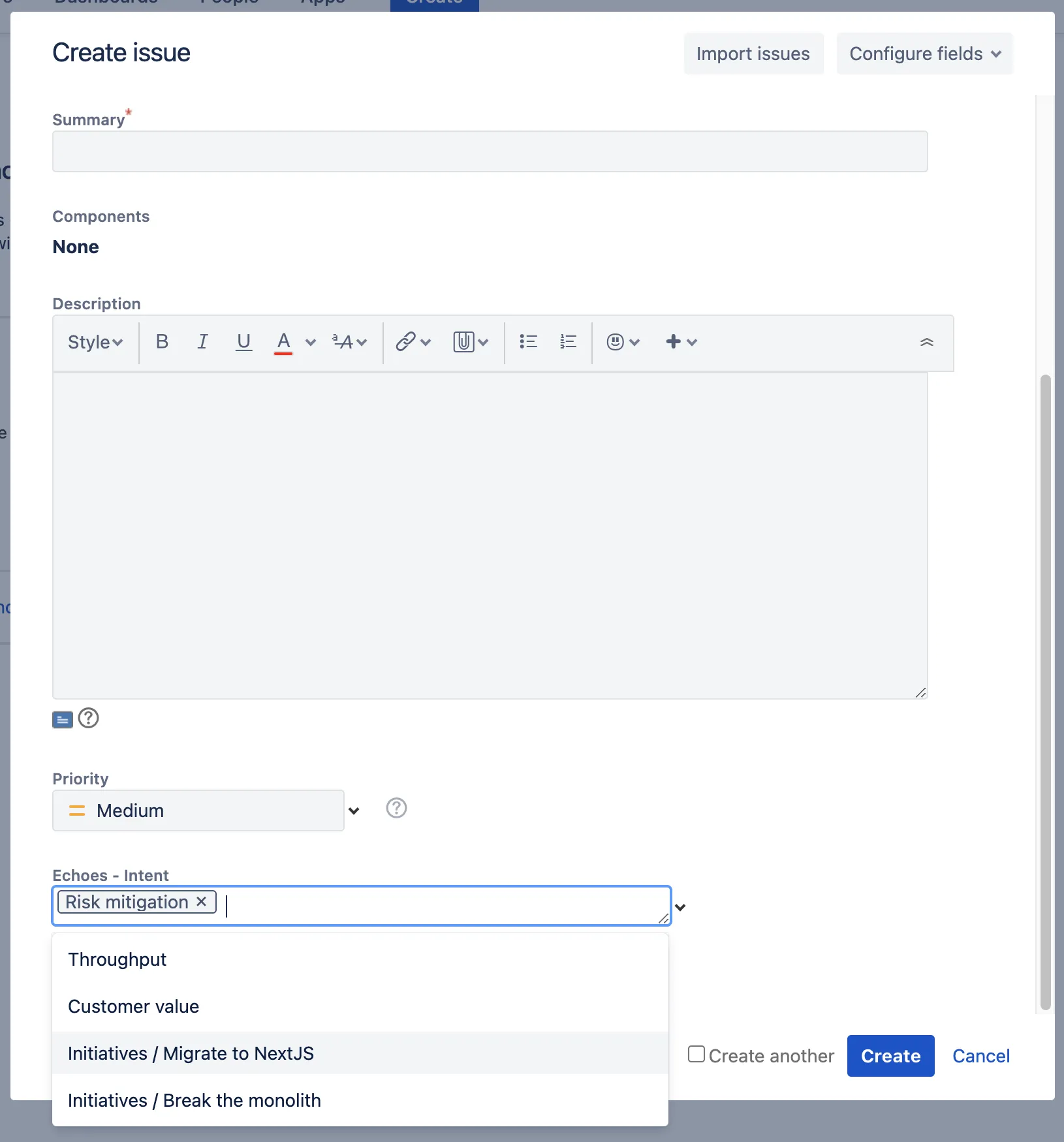 Creating a JIRA issue with the custom field Creating a JIRA issue with the custom field