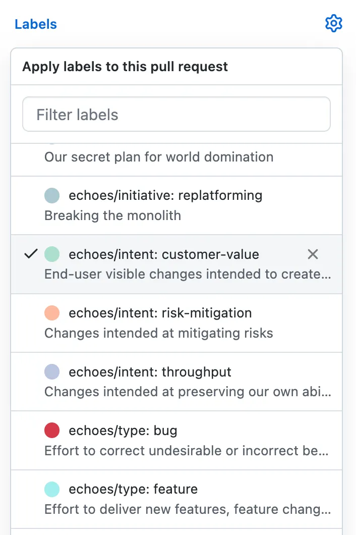 Tagging a GitHub pull request using Echoes repository labels Tagging a GitHub pull request using Echoes repository labels