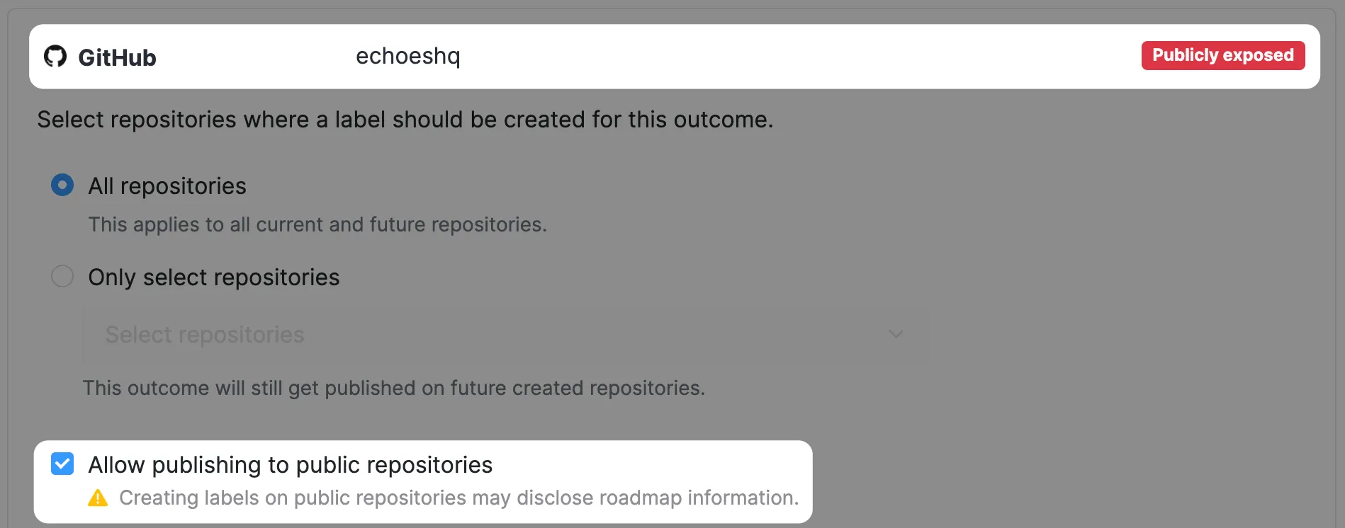 Publication settings with public repositories toggle Publication settings with public repositories toggle