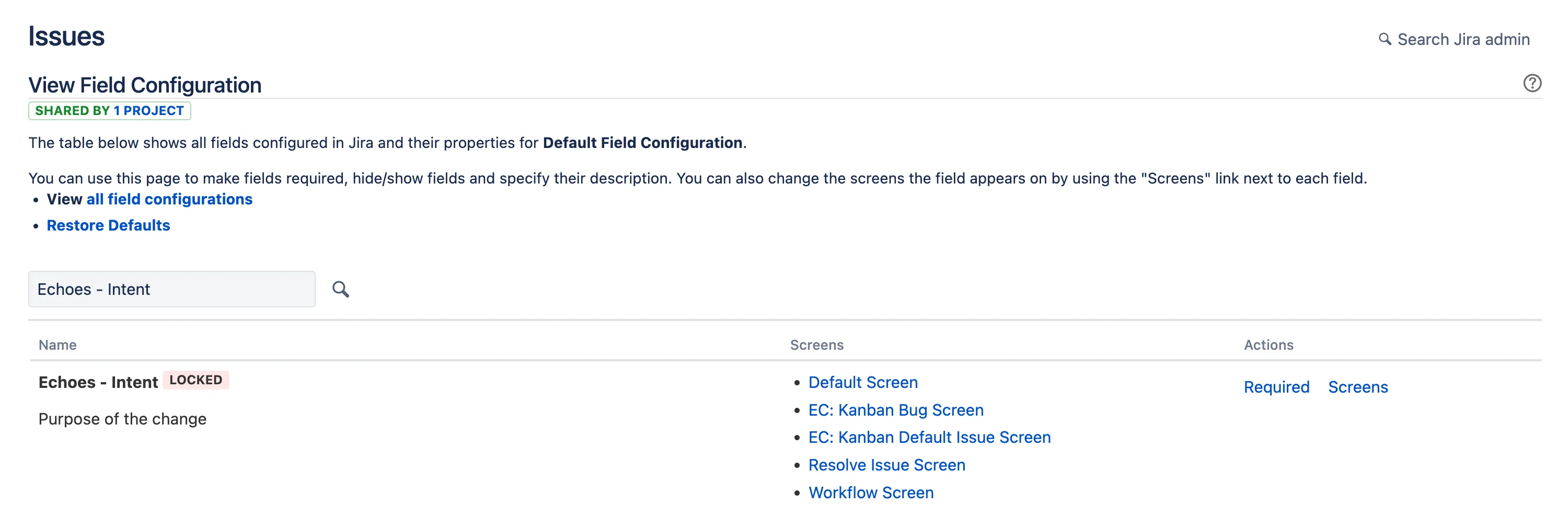 JIRA field configuration JIRA field configuration
