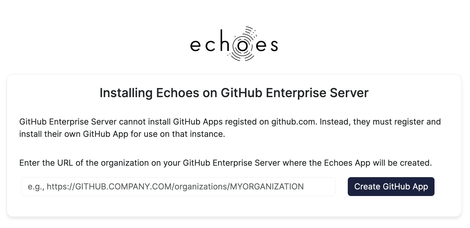 Echoes GHES App creation page