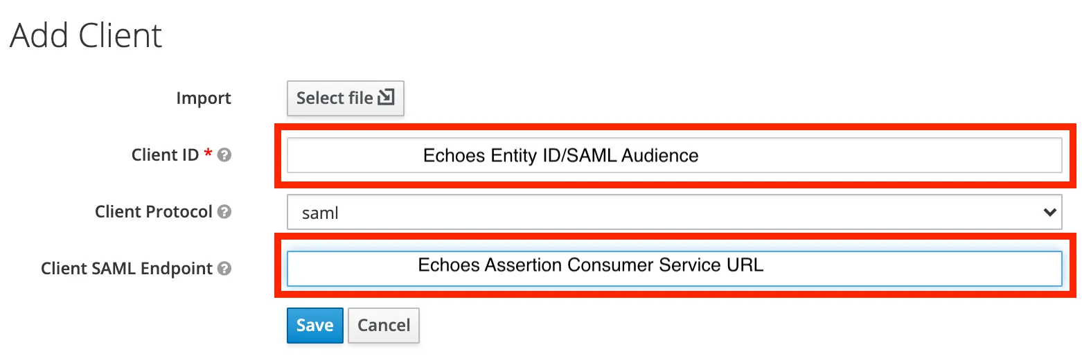 Create SAML client Create SAML client