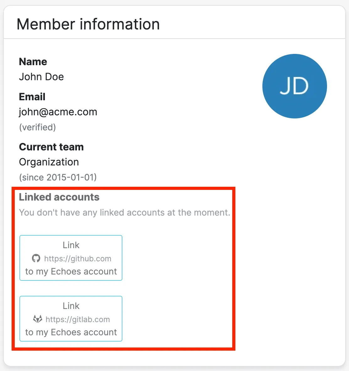 Linked accounts section Linked accounts section
