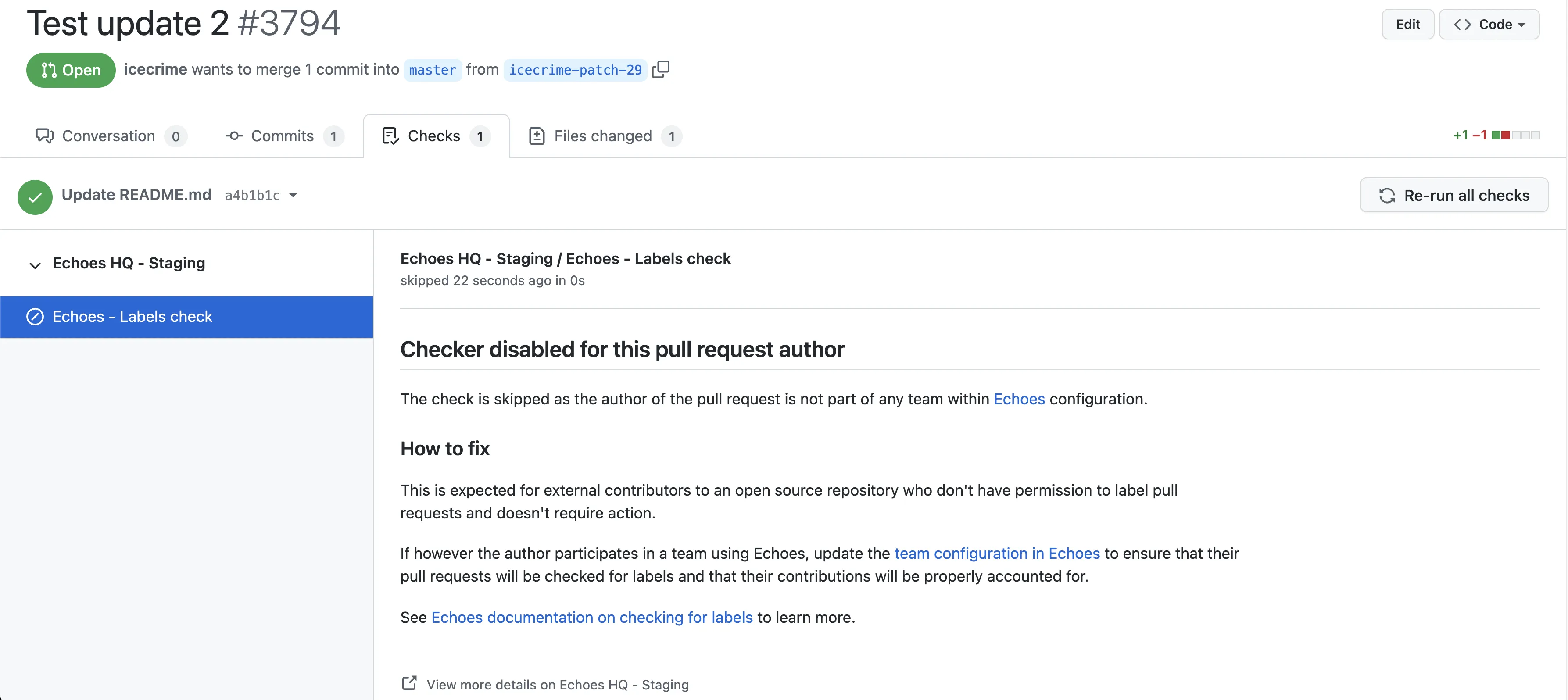 GitHub check message when the author is not part of any team GitHub check message when the author is not part of any team
