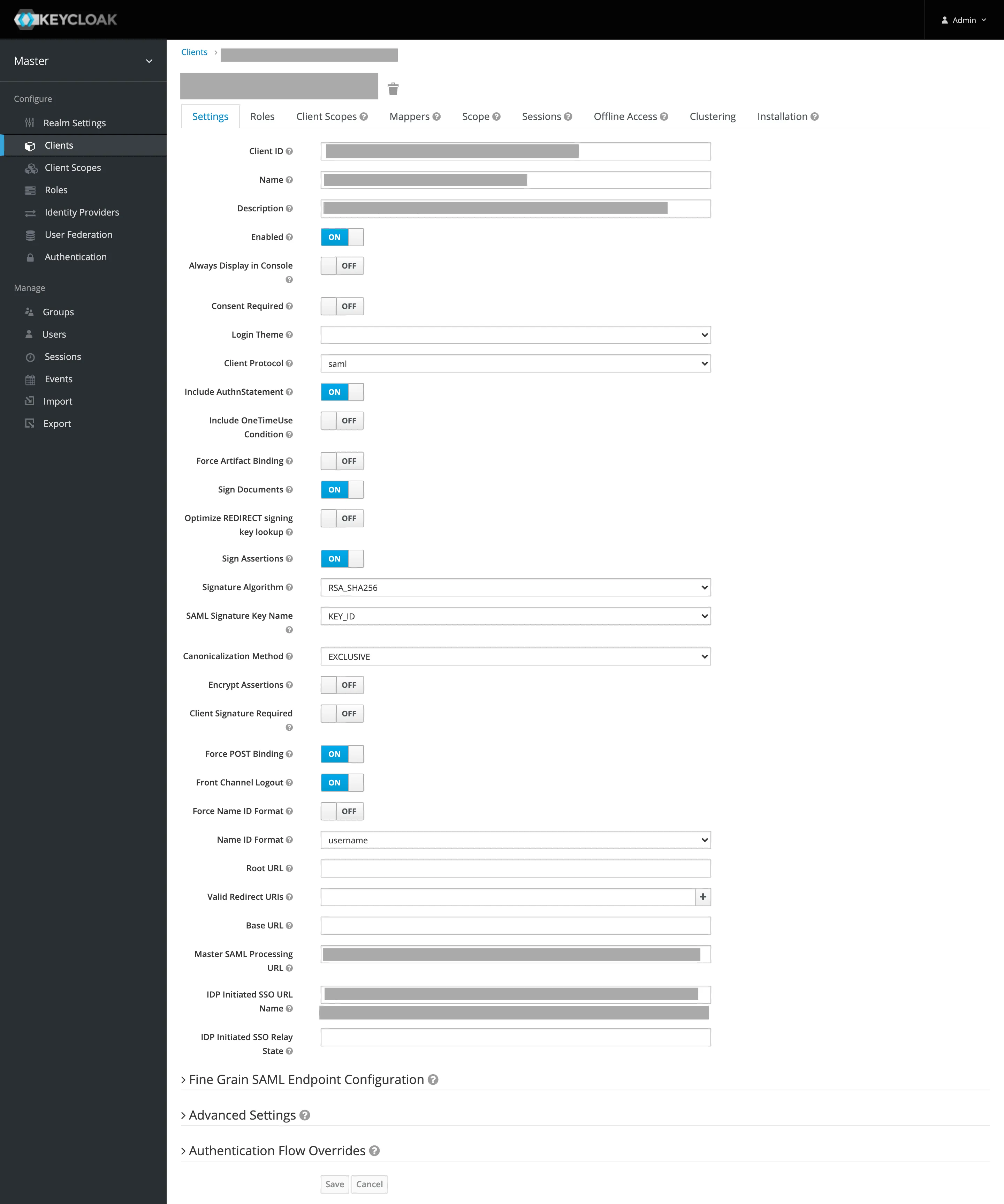 SAML client full configuration SAML client full configuration