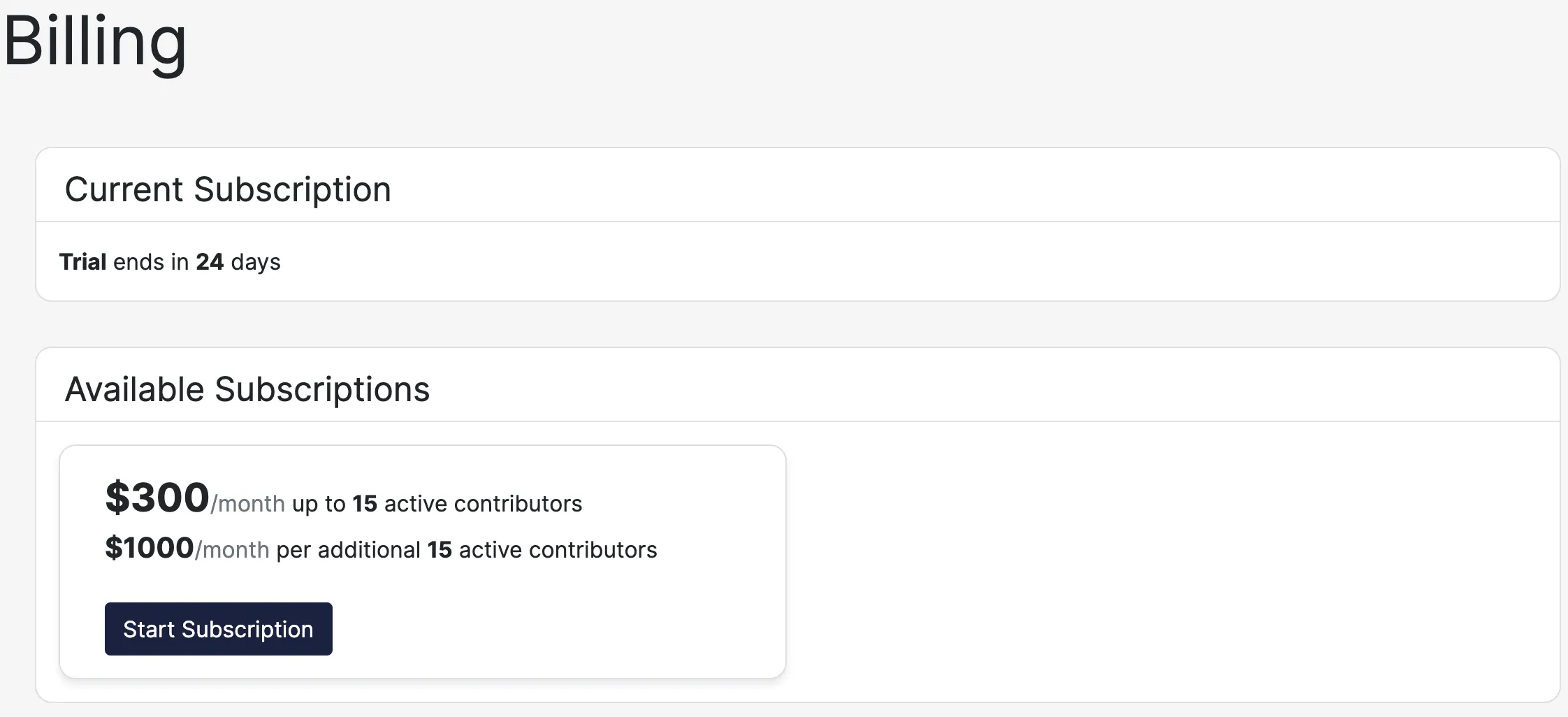 Billing page