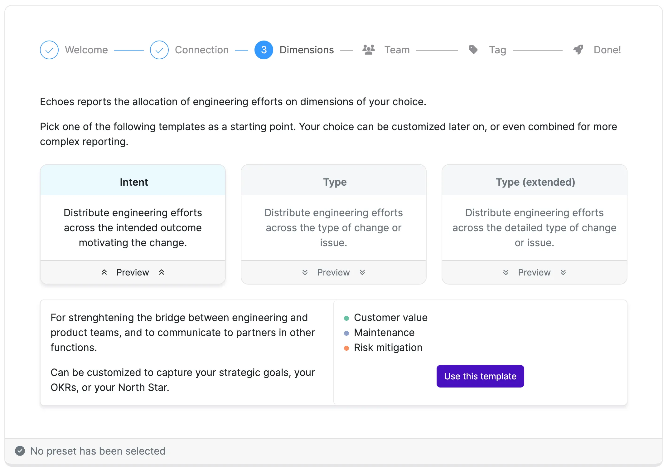 Onboarding preset selection