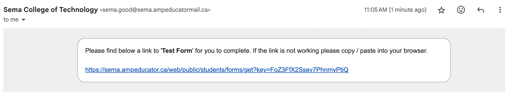 Example of form link in email