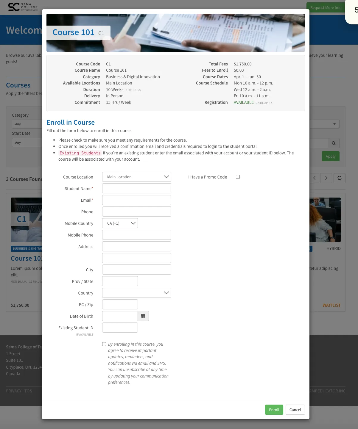 Enroll Form Example