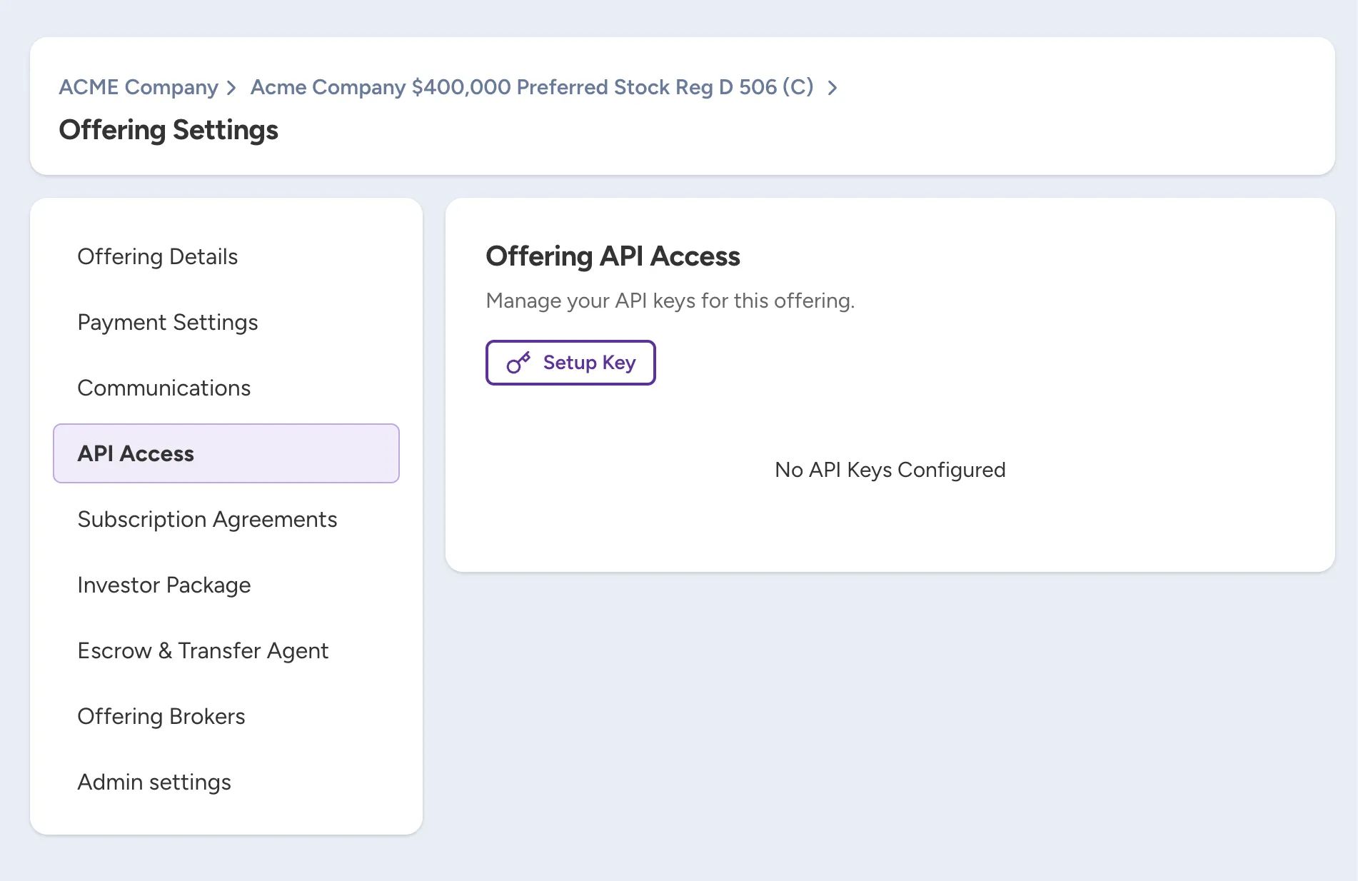 Offering API Access Area Offering API Access Area