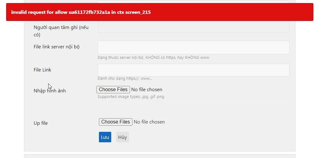 Lỗi trong banner đỏ: invalid request for allow Lỗi trong banner đỏ: invalid request for allow
