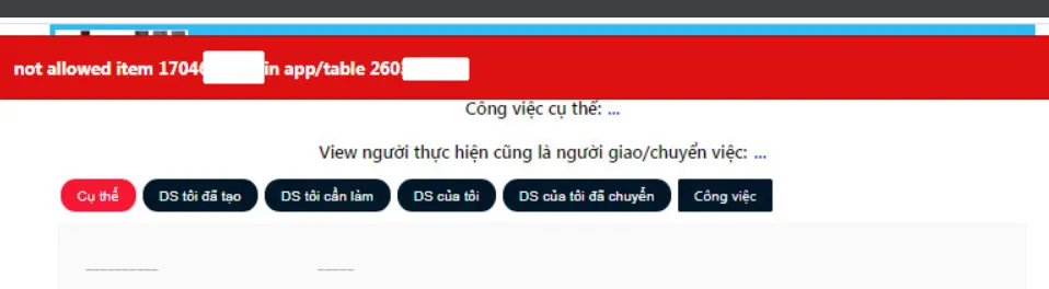 Lỗi ở item cụ thể