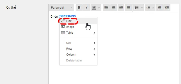 Click chuột phải hoặc chọn CTRL K