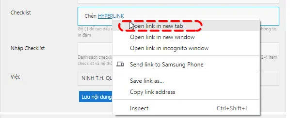 Chuột phải và chọn Open link in new tab