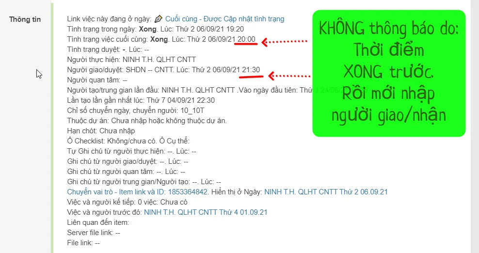 Phải nhập người giao/nhận trước khi bấm XONG