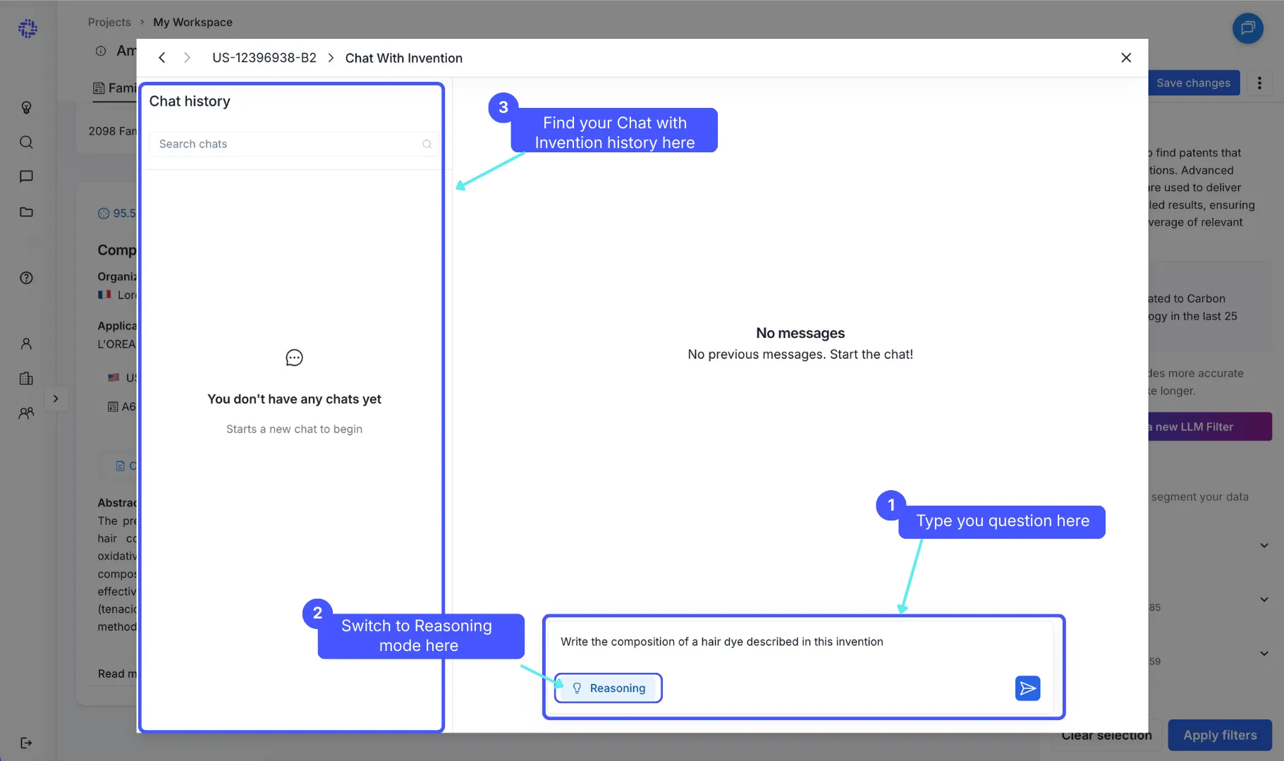 Chat with Invention interface