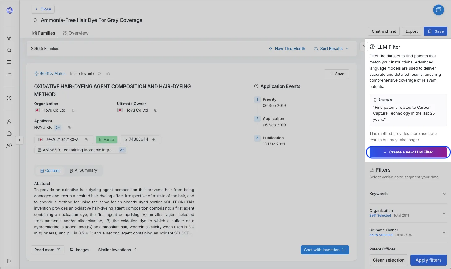 Create LLM Filter button