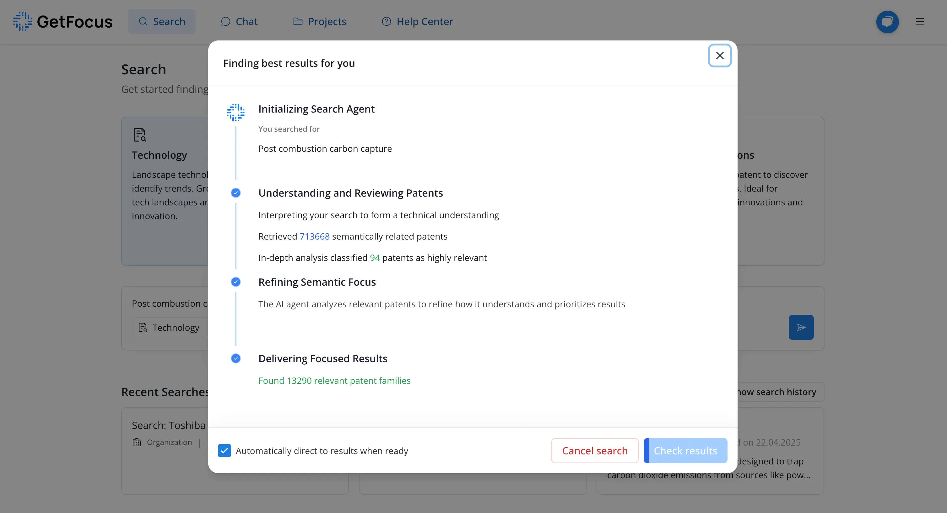 Agentic search finding patents