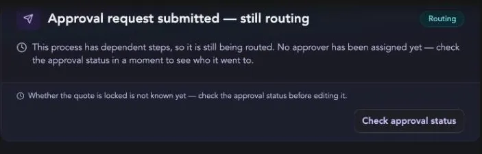 The submitted card reporting that the request is still routing The submitted card reporting that the request is still routing