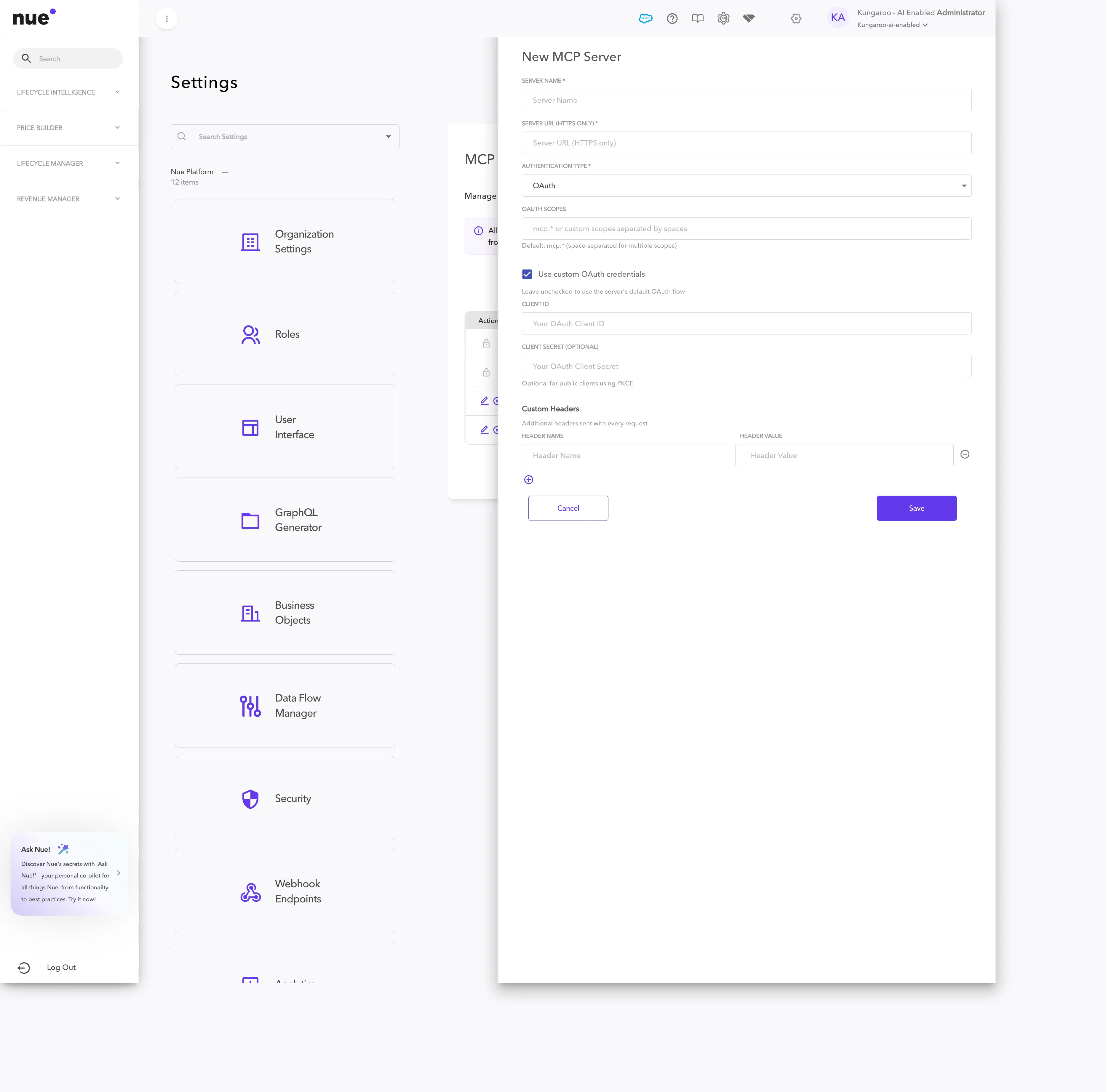 Full Add Server form with Custom Headers expanded