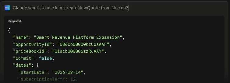 The approval prompt for lcm_createNewQuote with commit set to false The approval prompt for lcm_createNewQuote with commit set to false