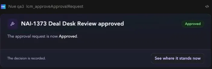The approved card confirming the decision is recorded The approved card confirming the decision is recorded