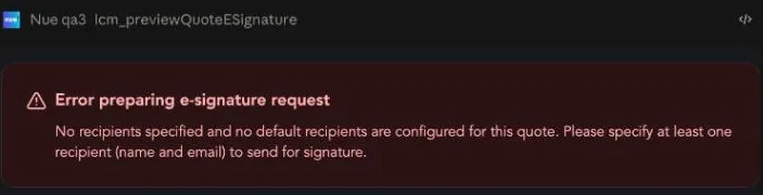 The e-signature preview stopping because no recipients are configured The e-signature preview stopping because no recipients are configured