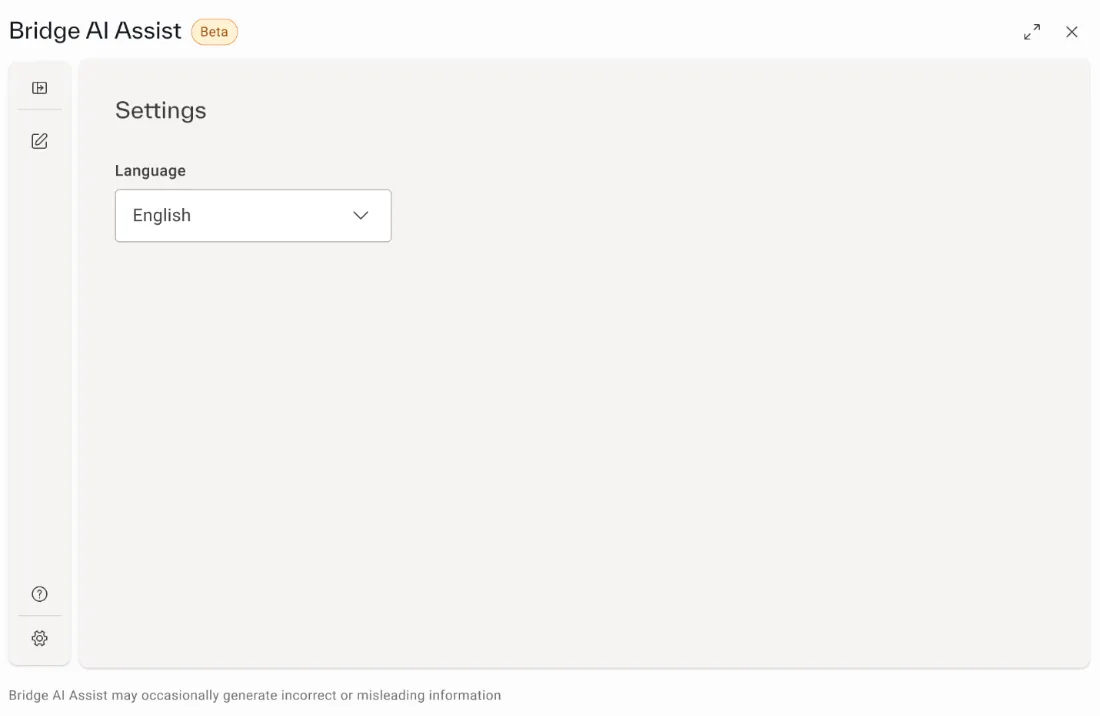 Settings - Language selection