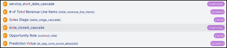 The selected item represents a temporal field with no label