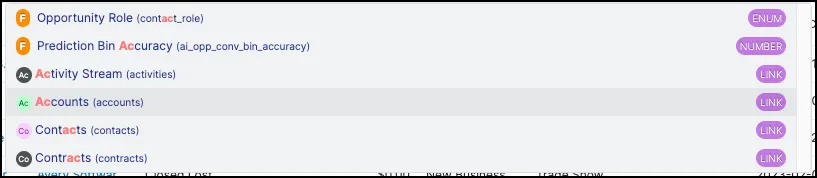 The selected item represents a link to the Accounts module
