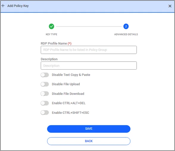 RDP Profile Options RDP Profile Options