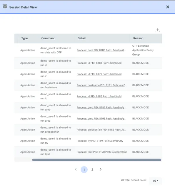 Session Details of a Linux Agent