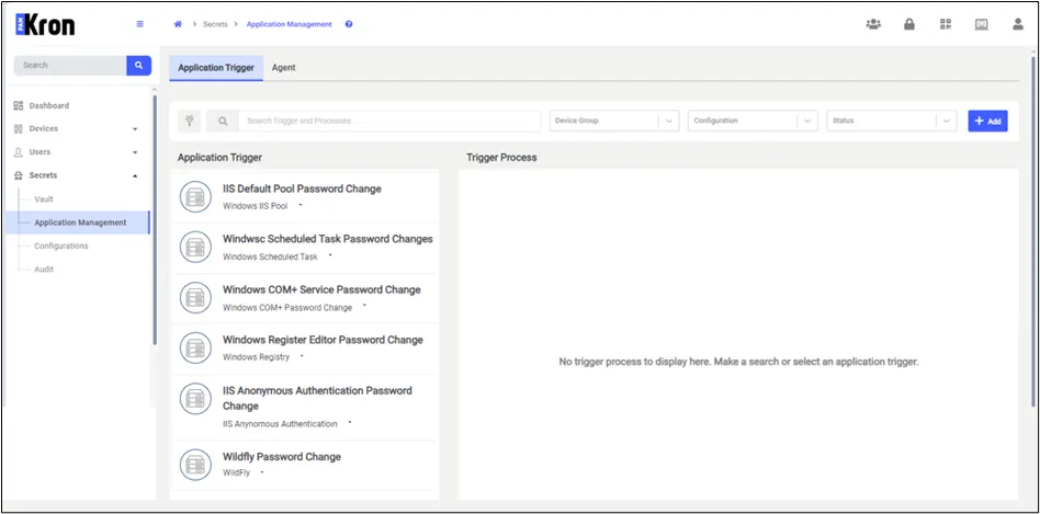 Pantalla de definición de Application Trigger de administración de aplicaciones Pantalla de definición de Application Trigger de administración de aplicaciones