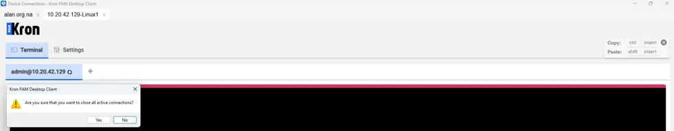Warning message regarding closing all tabbed connections