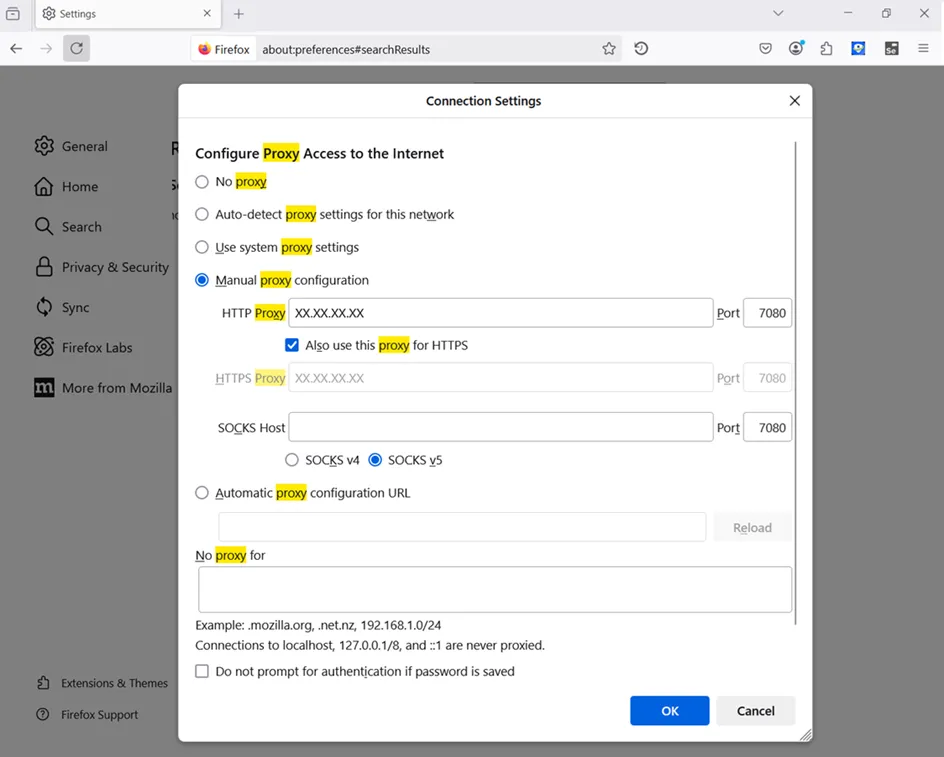 HTTP Proxy – Mozilla Firefox Settings 