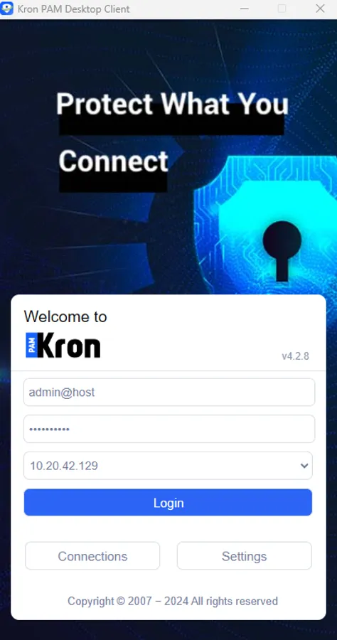 Kron PAM log in via Desktop Client Kron PAM log in via Desktop Client