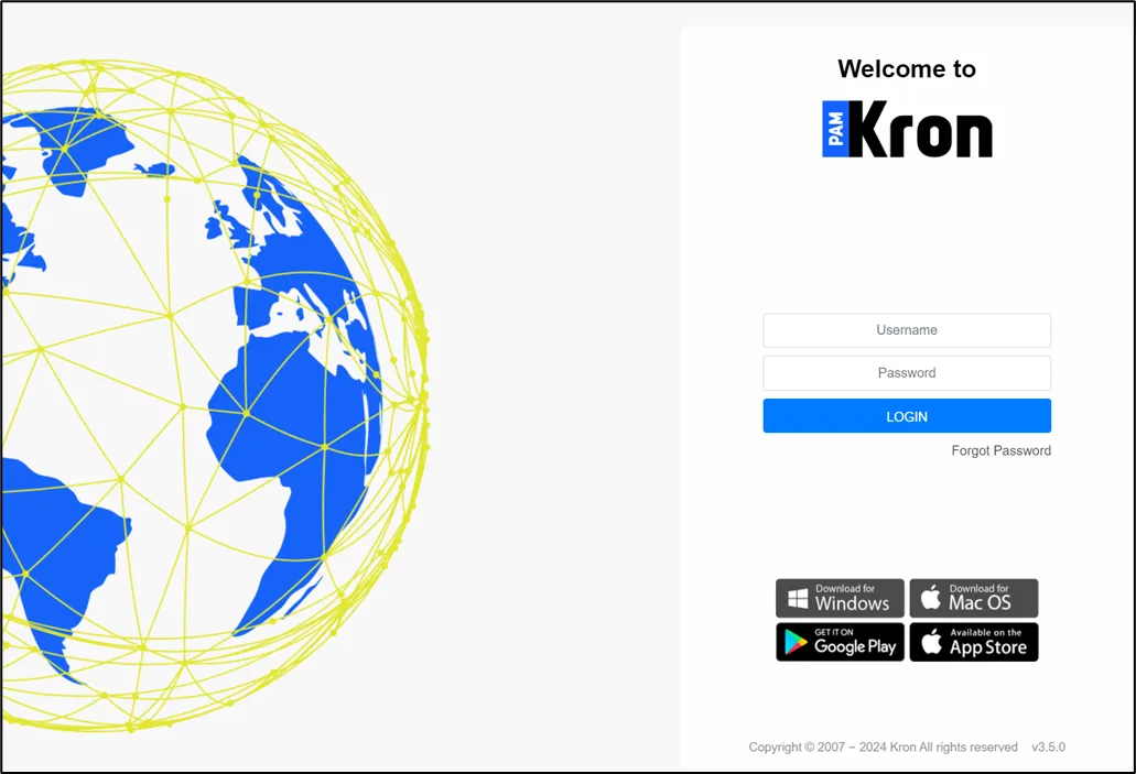 Click Download Kron PAM Desktop Client on the Kron PAM Login Screen Click Download Kron PAM Desktop Client on the Kron PAM Login Screen