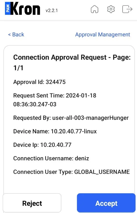 Connection Approval Request example