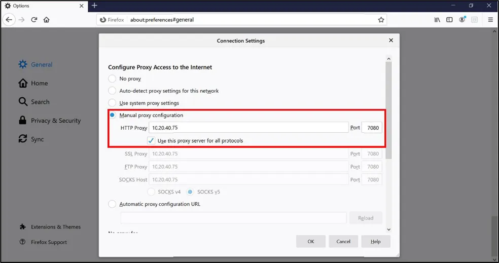 HTTP Proxy – Configuración de Mozilla Firefox
