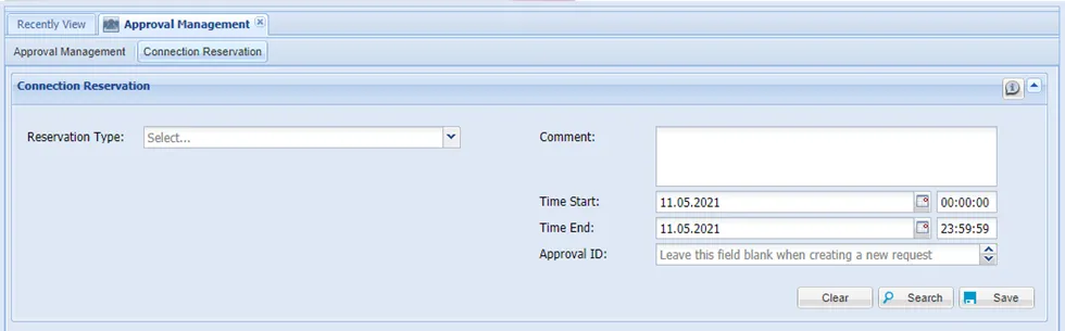 Connection Reservation screen