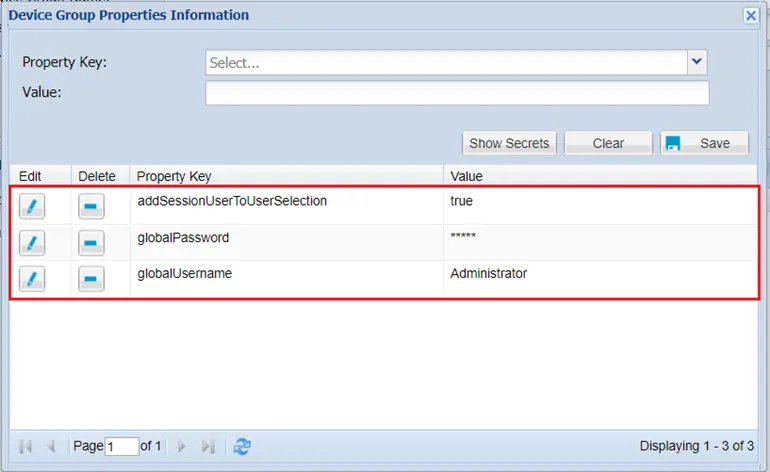 Configuring Global Username/Password and Session User Properties at the same time