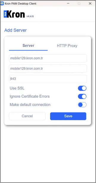 Kron PAM Desktop Client connection settings