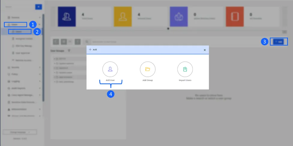 Kron PAM Add button pop-up of the Users subfunction