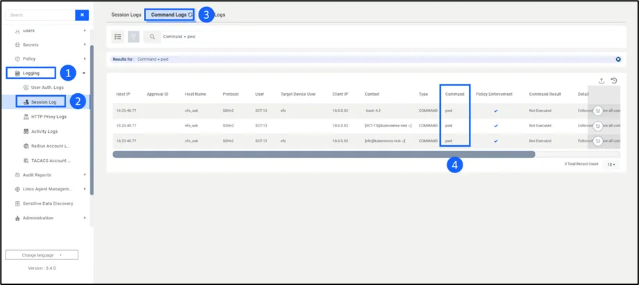 Viewing Command Logs