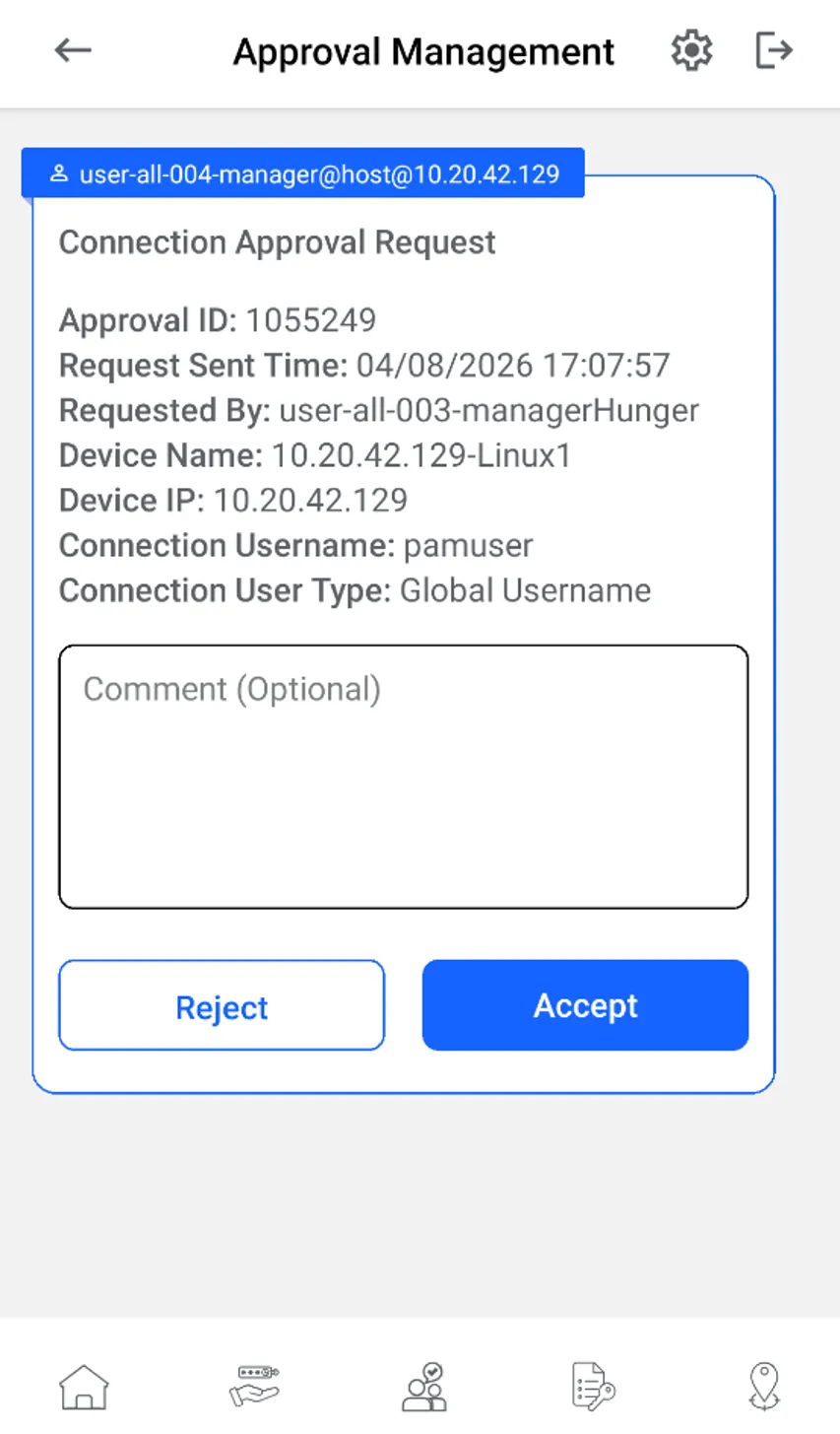 Approval via Kron PAM Mobile Client Application
