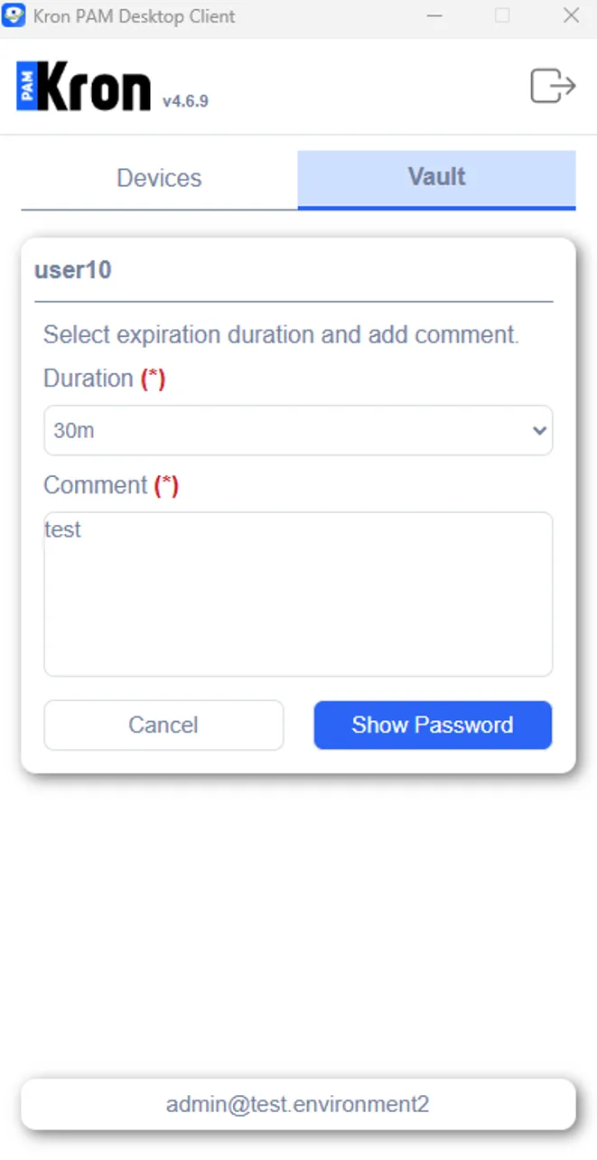 Setting duration and comment before checking the password out of the dynamic type Setting duration and comment before checking the password out of the dynamic type