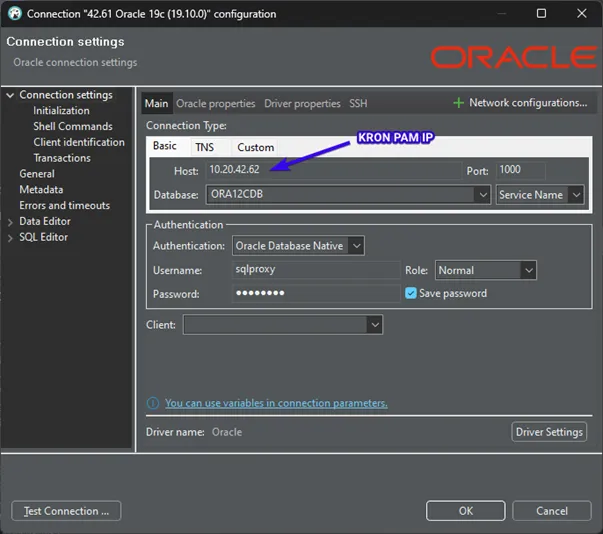 Demonstrates the screen for connecting via an SQL client