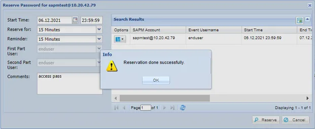 Password Reservation Pop-Up