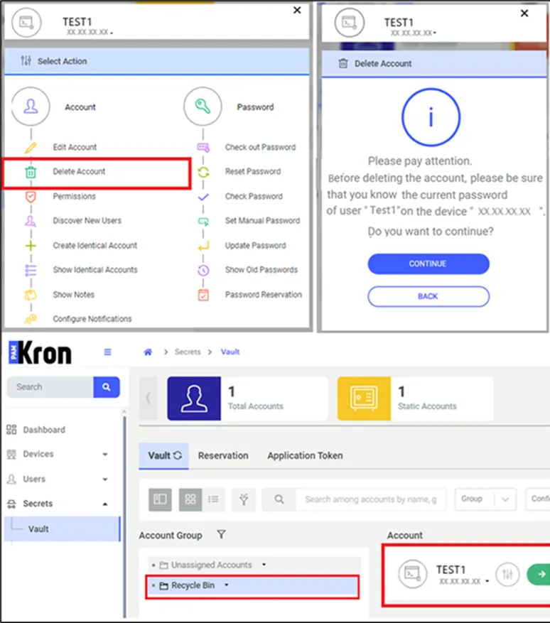 Vault Account Has Been Delete Account & Recycle Bin Group Screen Vault Account Has Been Delete Account & Recycle Bin Group Screen