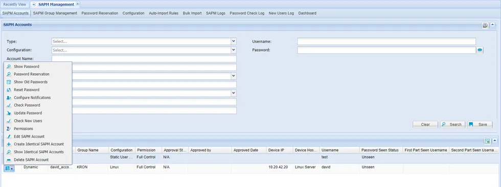 Show Password option in the SAPM Account Options Menu Show Password option in the SAPM Account Options Menu